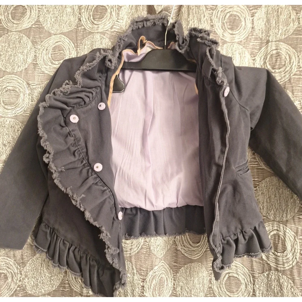 Adorable J.Crew Girl's 100% Cotton Lightweight Ruffle Grey Jacket Size 4/5